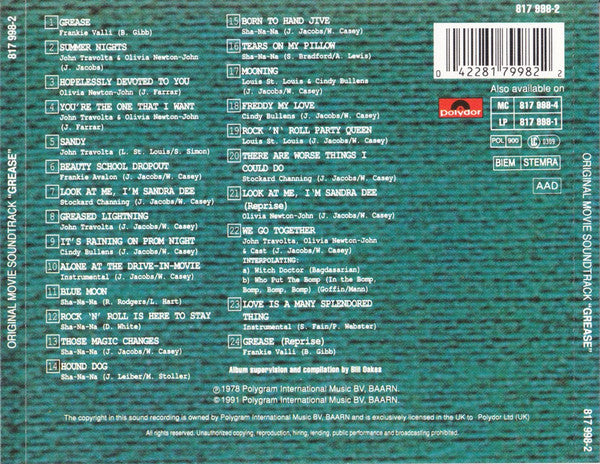 Various – Grease (The Original Soundtrack From The Motion Picture) (Used)(Mint Condition)