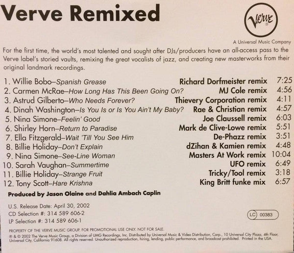 Various – Verve Remixed (Used) (Mint Condition) CD