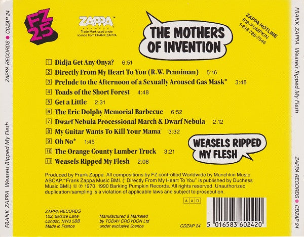 The Mothers Of Invention* – Weasels Ripped My Flesh (Used) (Mint Condition) CD