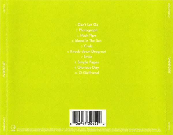 Weezer – Weezer (Used) (Mint Condition) CD