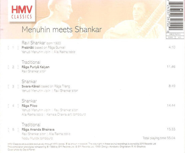 Yehudi Menuhin | Ravi Shankar – Menuhin Meets Shankar (Used) (Mint Condition) CD