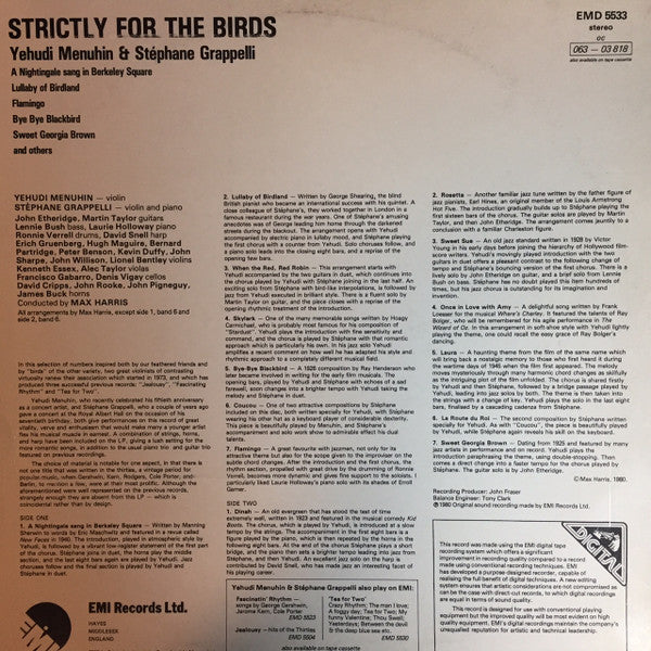 Yehudi Menuhin, Stéphane Grappelli & Max Harris – Strictly For The Birds (Used) (Mint Condition) - Vinyl