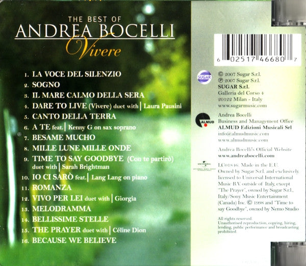 Vivere - The Best Of Andrea Bocelli - Andrea Bocelli (Used) (Mint Condition) CD