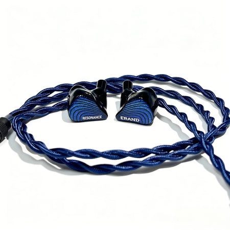 ERAND Resonance 5 in-ear monitors in Blue with braided cable, front view on a white background