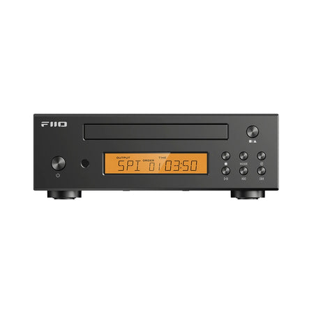 FiiO DP11 black CD player front panel with LCD display and disc tray