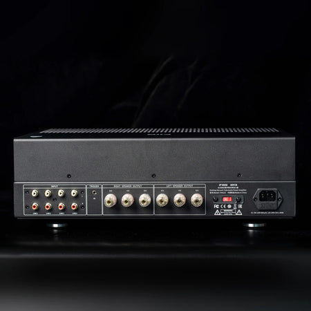 FiiO EA13 black tube amplifier rear panel connections in a dark studio