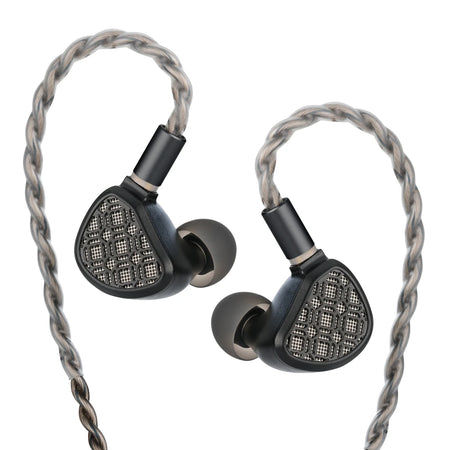 Kefine Arnar black earphones showing both Wish Window faceplates on a white background