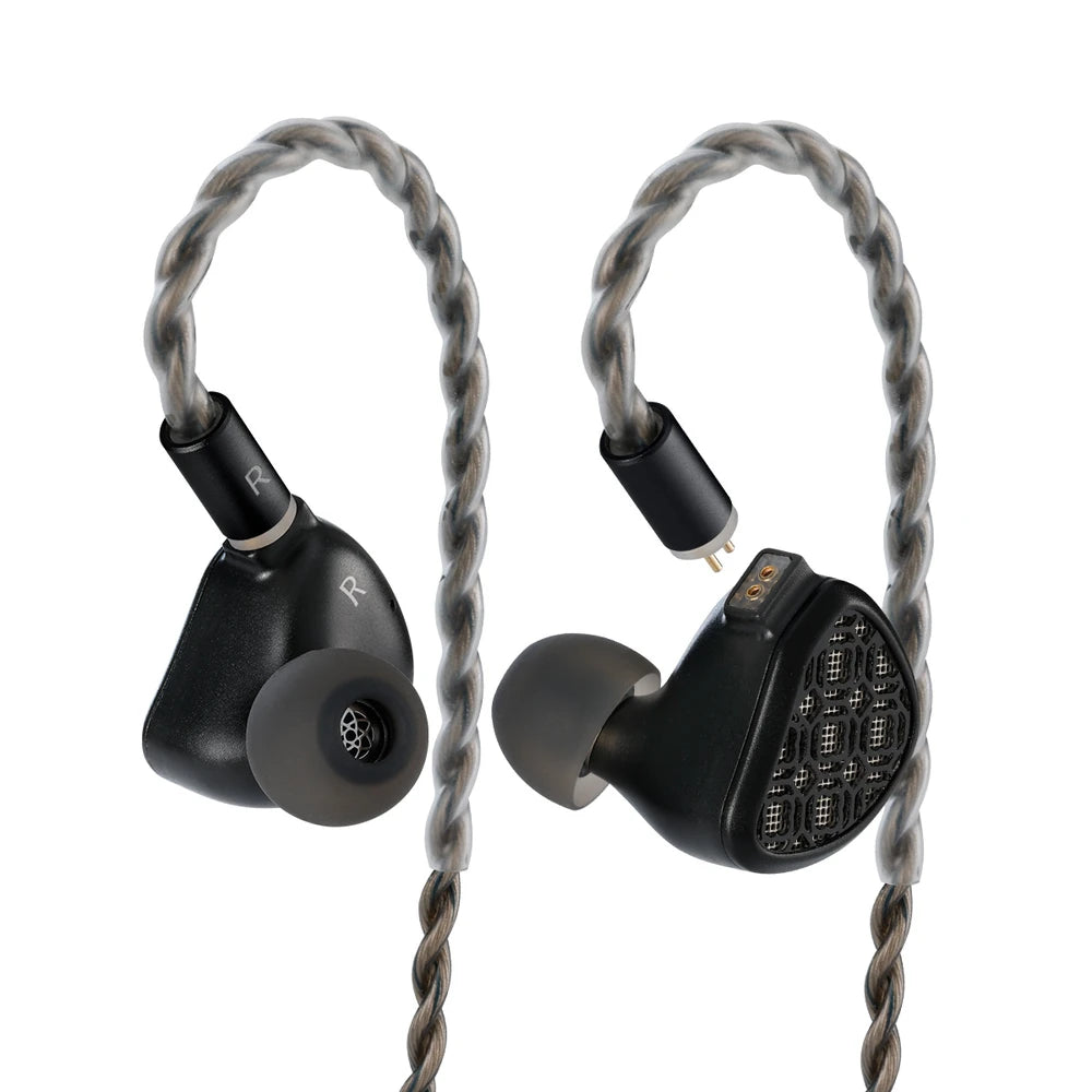 Kefine Arnar black earphones with detached 0.78mm 2-pin cable on a white background