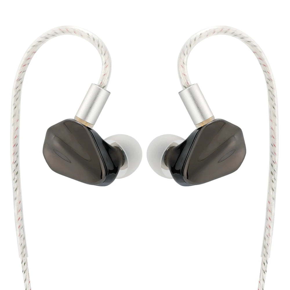 Kefine Loric black earphones, front view of the pair on a white background