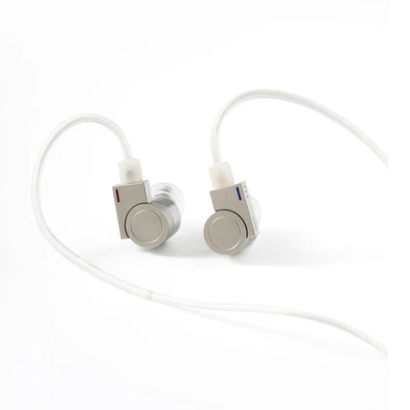 Softears Edge titanium IEM earphones with silver-plated OCC cable, side view