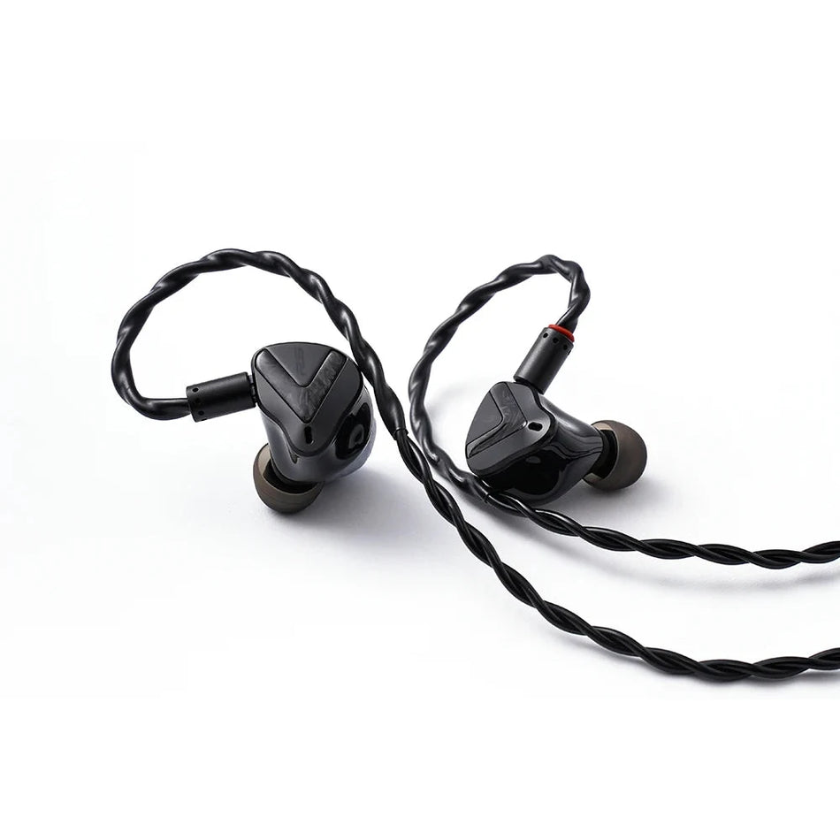 Softears RSV MK2 in-ear monitor pair with braided cable on a white background