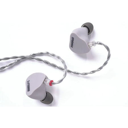 Softears Studio 2 earphones angled view with coiled cable