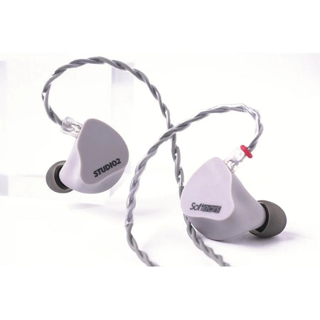 Softears Studio 2 earphone pair with braided cable on white background