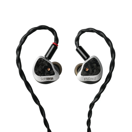 Softears Volume S in-ear monitor pair with braided cable on a white background