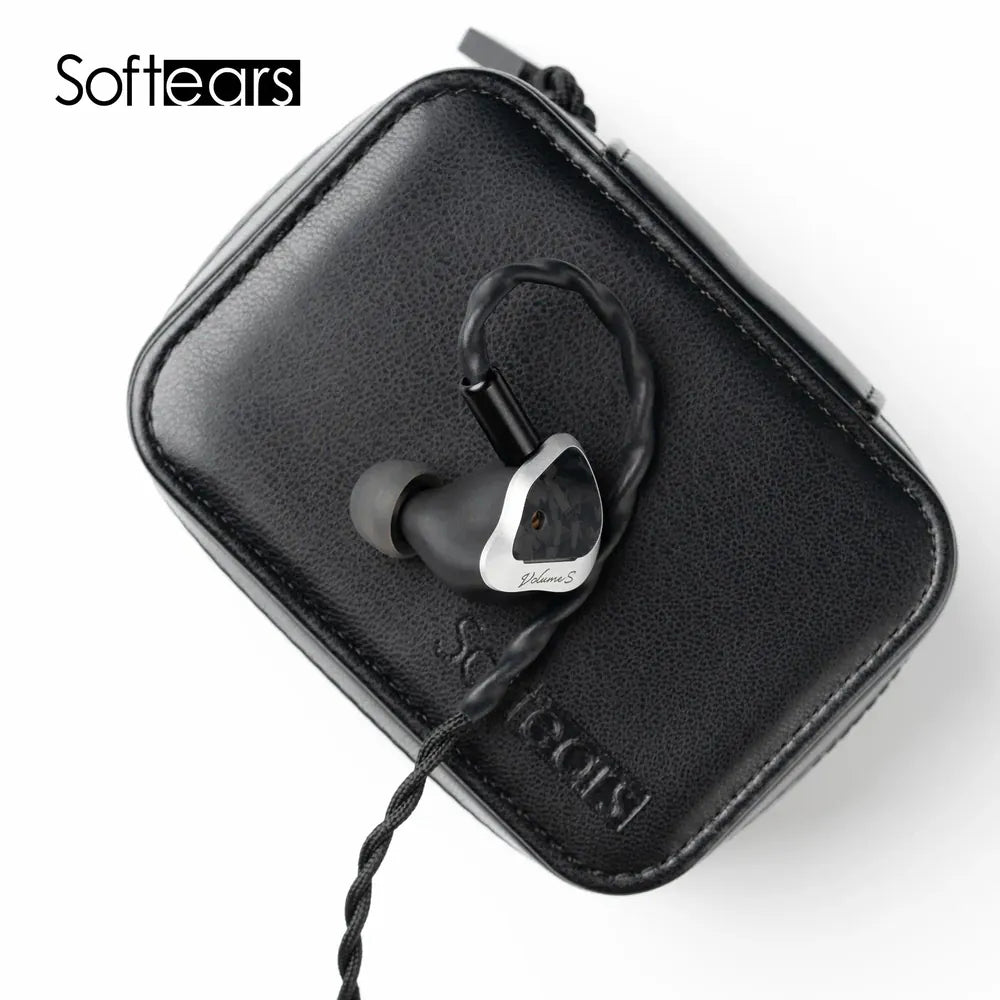 Softears Volume S earphone resting on its carrying case