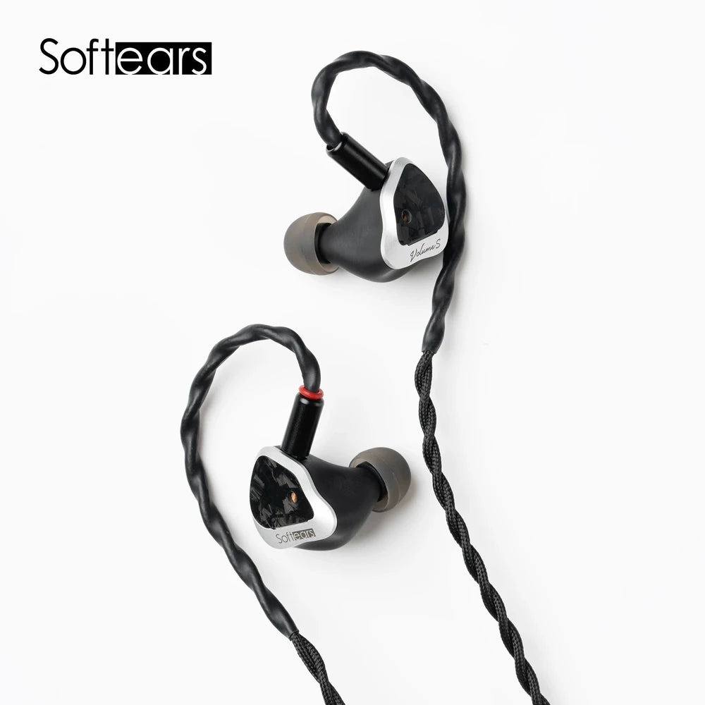 Softears Volume S in-ear monitor pair, flat lay on white background