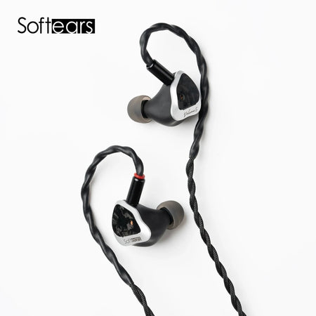 Softears Volume S in-ear monitor pair, flat lay on white background