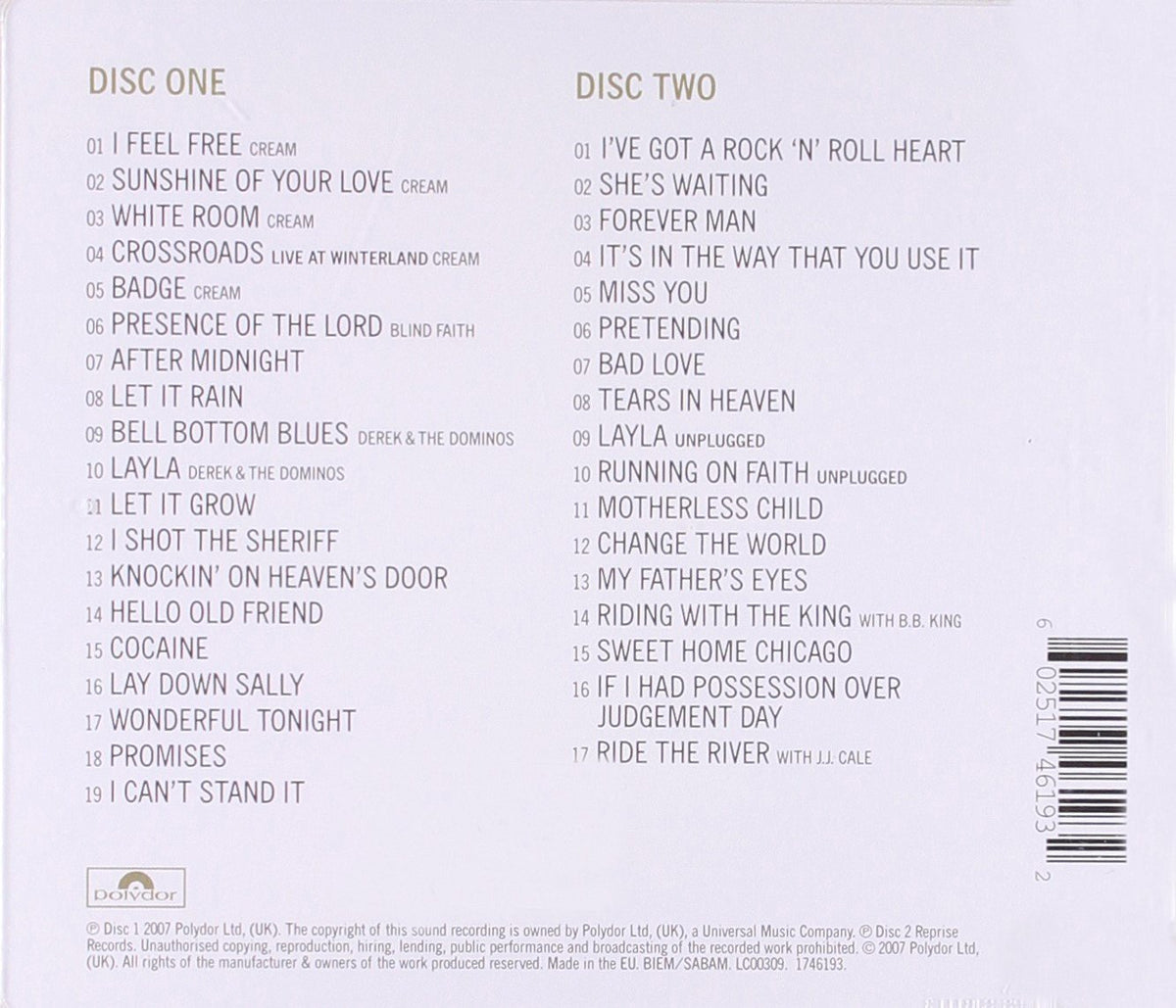 Eric Clapton ‎– Complete Clapton 2 Discs (Used ) (Mint Condition)