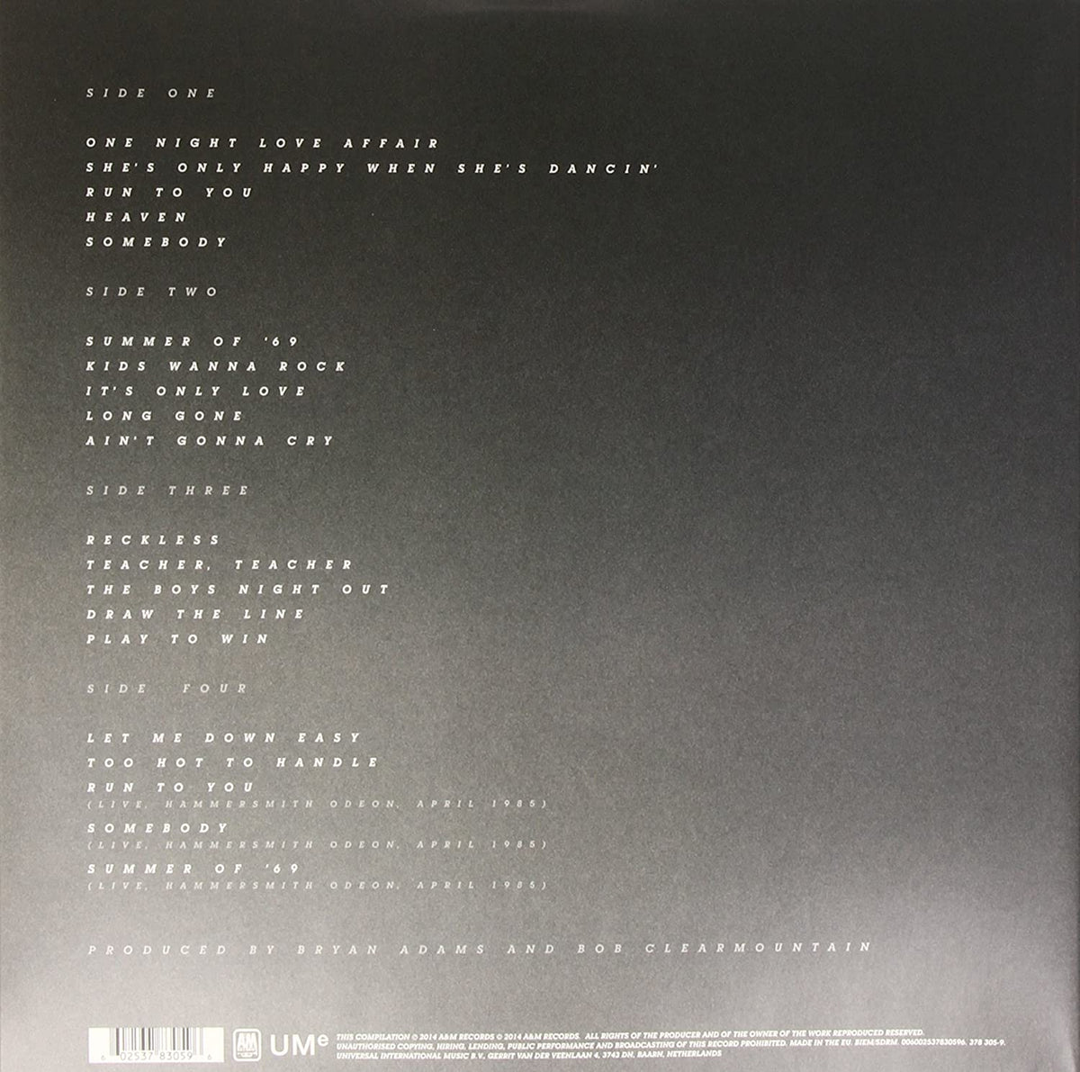 Bryan Adams - Reckless (Used) (Mint Condition)