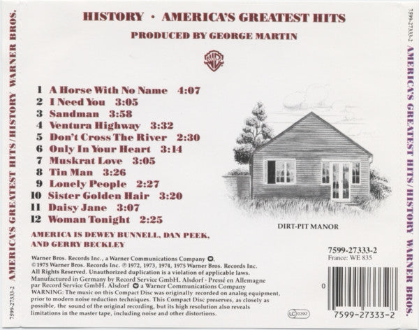 America (2) – History - America's Greatest Hits (Used) (Mint Condition)